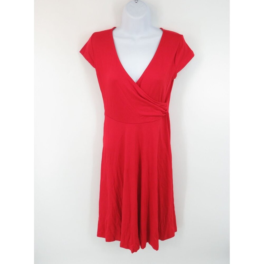 Oxiuly Fashion Womens Red Wrap V-Neck Short Sleeve Dress Size Small NWT